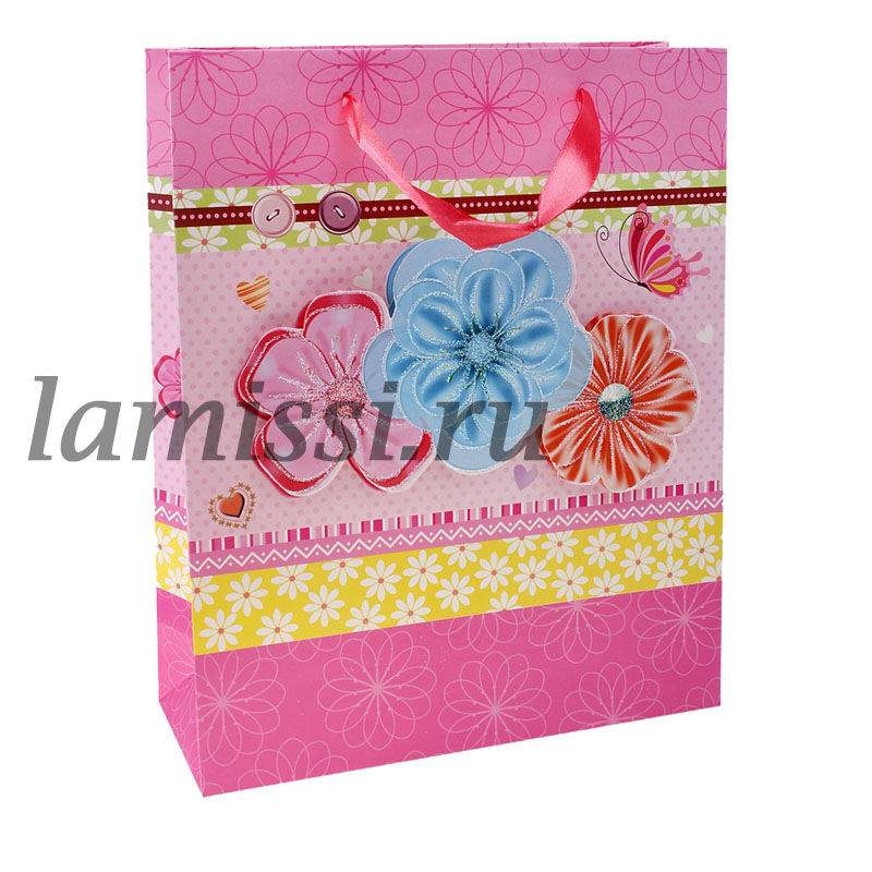648920 Пакет ламинат коллаж ML "Цветочки и пуговки" ― Ламисси. Магазин подарков