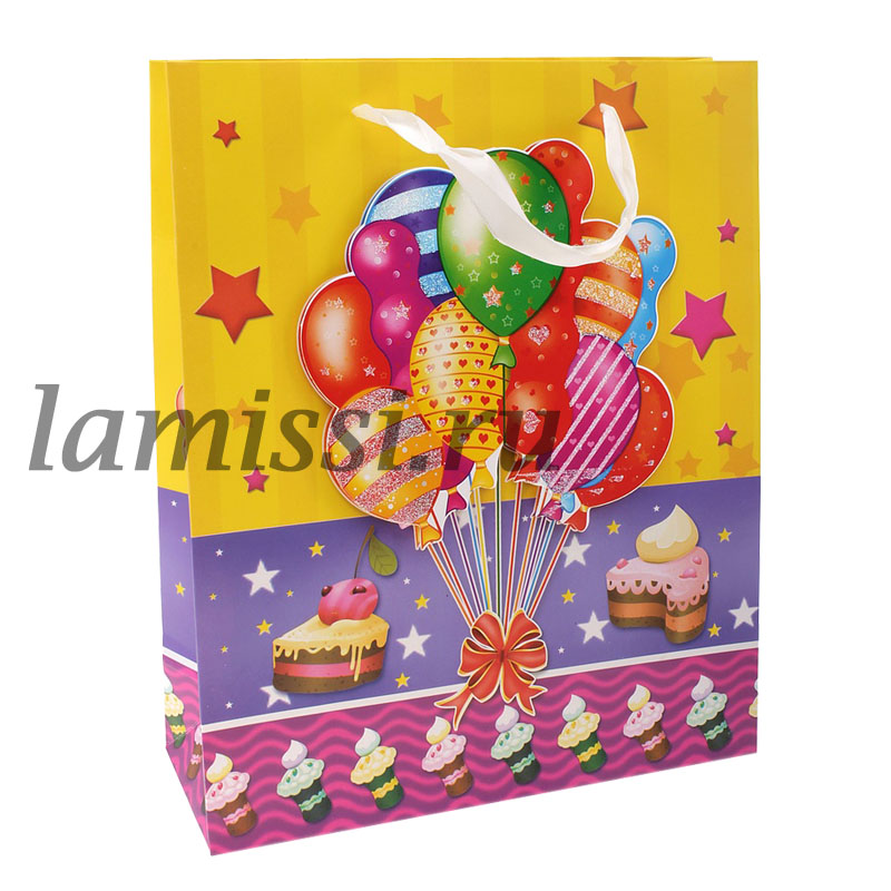 648923 Пакет ламинат коллаж ML "Тортик и воздушные шарики" ― Ламисси. Магазин подарков