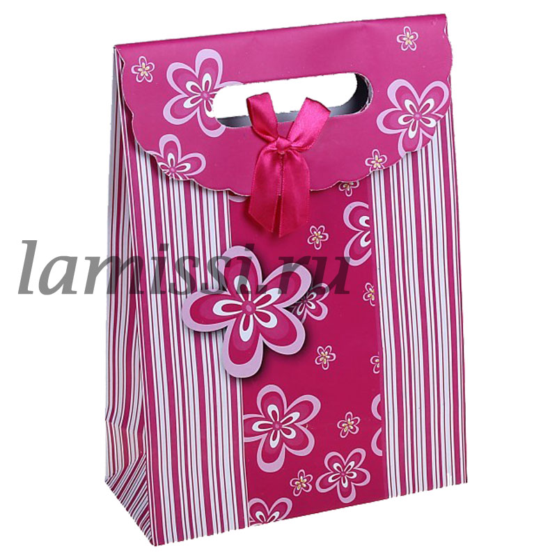 817130 Коробочка-пакет M "Цветы полоска" ― Ламисси. Магазин подарков